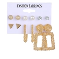 6-pair set of gold and pearl geometric earrings featuring studs and irregular drop styles - Gold Texture Geometric Large Hoop Style (HJ377-3)