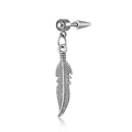Orecchino a perno in acciaio al titanio argento con ala, catena e zircone scintillante - Pezzo Singolo / Bianco