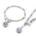 Silver stainless steel paperclip chain jewelry set with blue gemstone and white pearl - Steel Color Blue Sapphire Pendant Set (KS139442-Z)