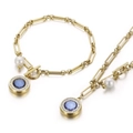 Gold stainless steel bracelet featuring a round blue gem, white pearl, and T-bar toggle clasp - Gold Color Blue Sapphire Pendant Set (KS139443-Z)