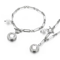 Silver stainless steel bracelet with crystal and pearl pendants featuring T-bar clasp - Steel Color White Gemstone Pendant Set (KS139444-Z)