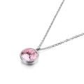 Chic silver titanium necklace featuring a round faceted pink gemstone devil eye pendant - Pink Faceted Style (KN88719-K)