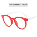 Kids round anti-blue light glasses featuring a vibrant red frame and white temples - Red Frame with White Legs
