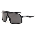 Sporty black shield sunglasses with one-piece lens and textured temple details - Glossy Black