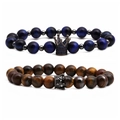 Bracciali in pietra occhio di tigre blu e marrone con ciondoli a corona - Set Occhio di Tigre Blu