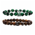 Set di bracciali per coppia con corona in occhio di tigre e malachite naturale - Set Occhio di Tigre Verde