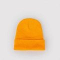 Detailed close-up of vibrant yellow knitted beanie with tight weave and rolled edge - M (56-58cm) / Light Orange Yellow
