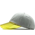 Gray patchwork baseball cap featuring a unique yellow transparent PVC brim for unisex sun protection - Adjustable / White