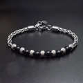 Adjustable 6mm tiger eye stone bracelet with silver steel chain and lobster clasp - Matte Agate 6mm Stainless Steel