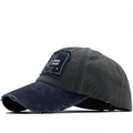 Vintage washed cotton baseball cap in dark grey and navy with distressed ripped brim - Dark Gray & Navy Blue (05)
