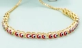 Bracciale dorato regolabile con perline colorate a occhio di demone rosso e bianco e catena - Rosso