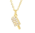 Golden popsicle pendant necklace featuring sparkling white cubic zirconia micro-inlay - Gold - White Zircon
