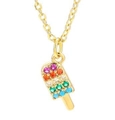 Colorful popsicle pendant necklace with multi-color zircon stones in gold finish - Gold - Multicolor Zircon