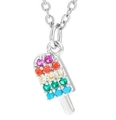 Rainbow popsicle pendant necklace with colorful zircons and silver chain for women - White Gold - Multicolor Zircon
