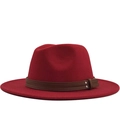 Red wool felt fedora hat for women with brown leather band and silver metal rivets - M (56-58cm) / Red
