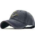 Berretto da baseball in denim lavato blu navy con ricamo ancora vintage per l'esterno - Blu navy