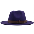 Classic deep purple wool felt jazz hat with brown leather belt and metallic studs - Purple