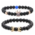 Set di bracciali con perle nere opache e ciondoli a corona dorati e blu - Set Corona in Oro Rosa