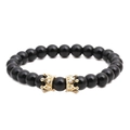 Polished black stone bead bracelet featuring two gold-plated crown charms with micro-diamonds - Shiny Matte Black Stone Crown