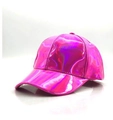 Bright pink holographic patent leather baseball cap with a shiny metallic laser finish - Adjustable / Rose Red