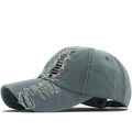 Gorra de béisbol de tela vaquera gris desgastada con detalles rotos de estilo retro - Ajustable / Cian