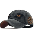 Casquette de baseball gris foncé délavé avec broderie œil et écusson vintage - Réglable / Noir