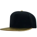 Flat brim snapback hat in black cotton with reflective gold visor and top button - Gold Shiny Metallic Look