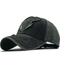 Vintage gewaschene Baseballkappe mit besticktem Stier-Patch und Distressed-Finish in Olivgrün - Grün