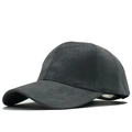 Detailed side view of a minimalist charcoal suede baseball cap with a six-panel structure - Adjustable / Dark Gray