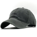 Detail view of charcoal grey washed cotton baseball cap with vintage distressed texture - Adjustable / Dark Gray