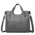 Gray faux leather tote bag with lychee texture and V-stitch detail for women - Light Gray