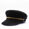 Casquette en laine noire classique avec chaîne dorée pour un style vintage élégant - M (56-58cm) / Noir