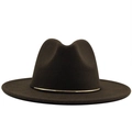 Dark brown wool felt fedora hat featuring a stylish gold metal ring buckle decoration - Coffee