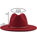 Classic red wool fedora hat with gold ring buckle decoration and adjustable brim size - M (56-58cm) / Red