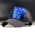 Gorra de béisbol con lentejuelas azul marino para niñas con malla transpirable - Azul / Adulto 56-60cm