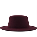 Sombrero de fieltro de lana burdeos con ala ancha y copa plana para otoño e invierno - M(56-58cm) / Burdeos