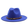 Detail of blue wool fedora with brown band and metallic skull buckle ornament - M (55-58cm) / Sapphire Blue