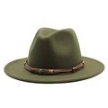 Detailed macro view of dark green wool fedora hat with skull metal badge and cord band - M (55-58cm) / Army Green