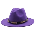 Detail of purple fedora hat featuring a two-tone leather band with silver metal eyelets - 55-58cm / Purple