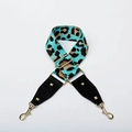 Adjustable leopard print bag strap with gold buckles and teal leopard pattern details - Emerald Green