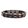 Men's double layer tiger eye and hematite stone bead bracelet on white background - Double Layer Tiger Eye With Rectangular Hematite