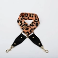 Adjustable leopard print bag strap with gold hardware and black leather accents - Orange