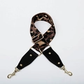 Adjustable leopard print wide shoulder strap with gold rivets and leather connectors - Brown