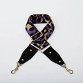 Adjustable leopard print bag strap in purple and gold with metal rivets and swivel hooks - Purple