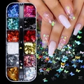 Détail de la boîte nail art 12 cases avec paillettes papillon holographiques colorées - 12 Grilles-1558 (Papillon de Couleurs Mixtes)