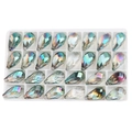 24 pieces of AB plated teardrop crystal pendants for DIY jewelry making in a white tray - 10*18mm / Rose Red Green