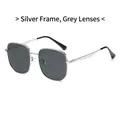 Oversized silver metal frame sunglasses with dark grey lenses and a modern square design - Silver Frame Black Grey Lens