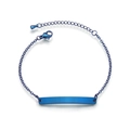 Polished blue stainless steel ID bracelet with curved bar and lobster clasp detail - Blue