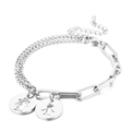 Bracciale asimmetrico in acciaio argento con ciondoli tondi traforati bimbo e bimba - Color Acciaio