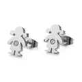 Minimalistische roestvrijstalen meisjes oorknopjes met een heldere zirkonia steen - Meisje Stijl / Staal Kleur (KE71066-Z)